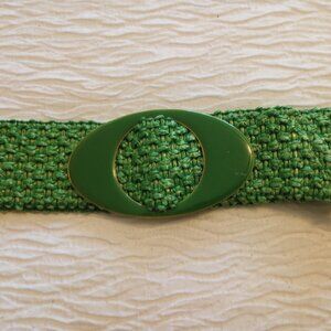 Green Woven Stretch Belt with Enamel Button 2" wide 39" long
